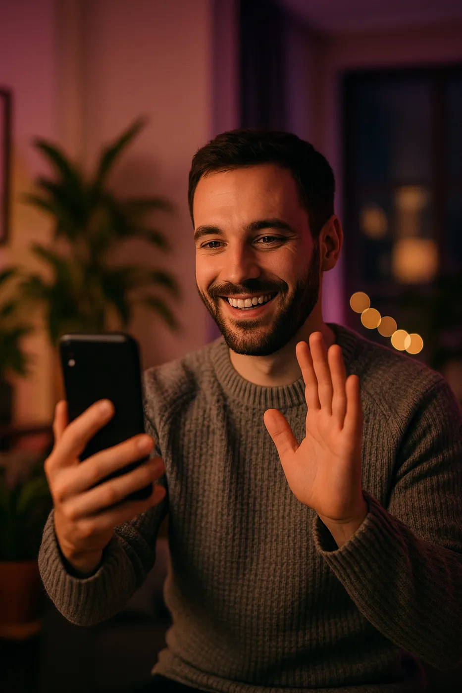 A man waving on a video call